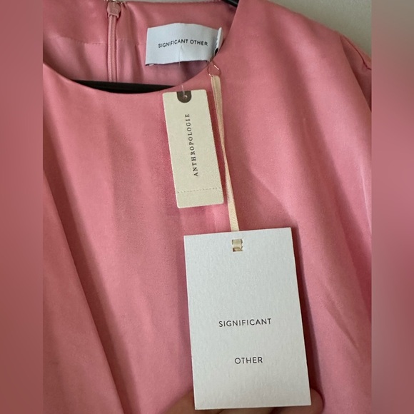 Anthropologie Pink One Shoulder Bishop Sleeve Floor Length Bridesmaid Dress - Picture 6 of 8